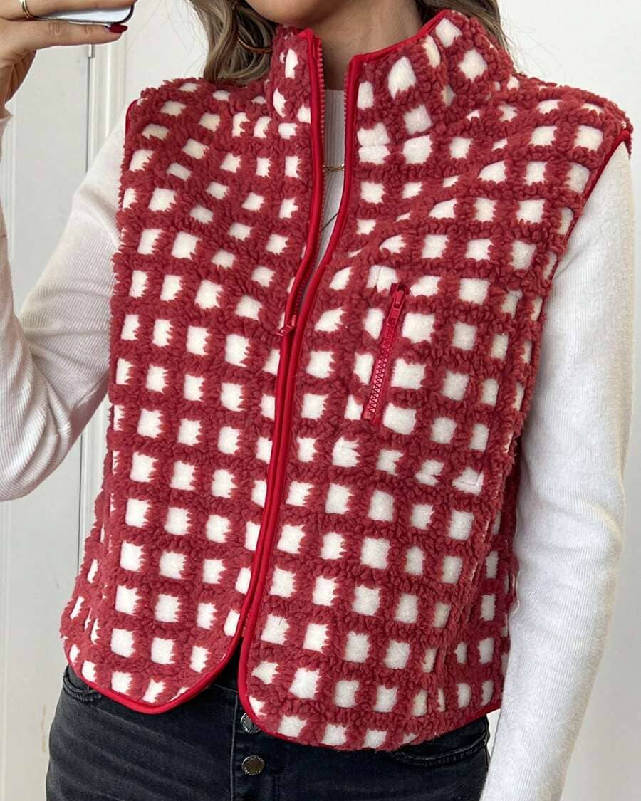 Sasha - Gilet Sherpa à Carreaux Chic & Douillet
