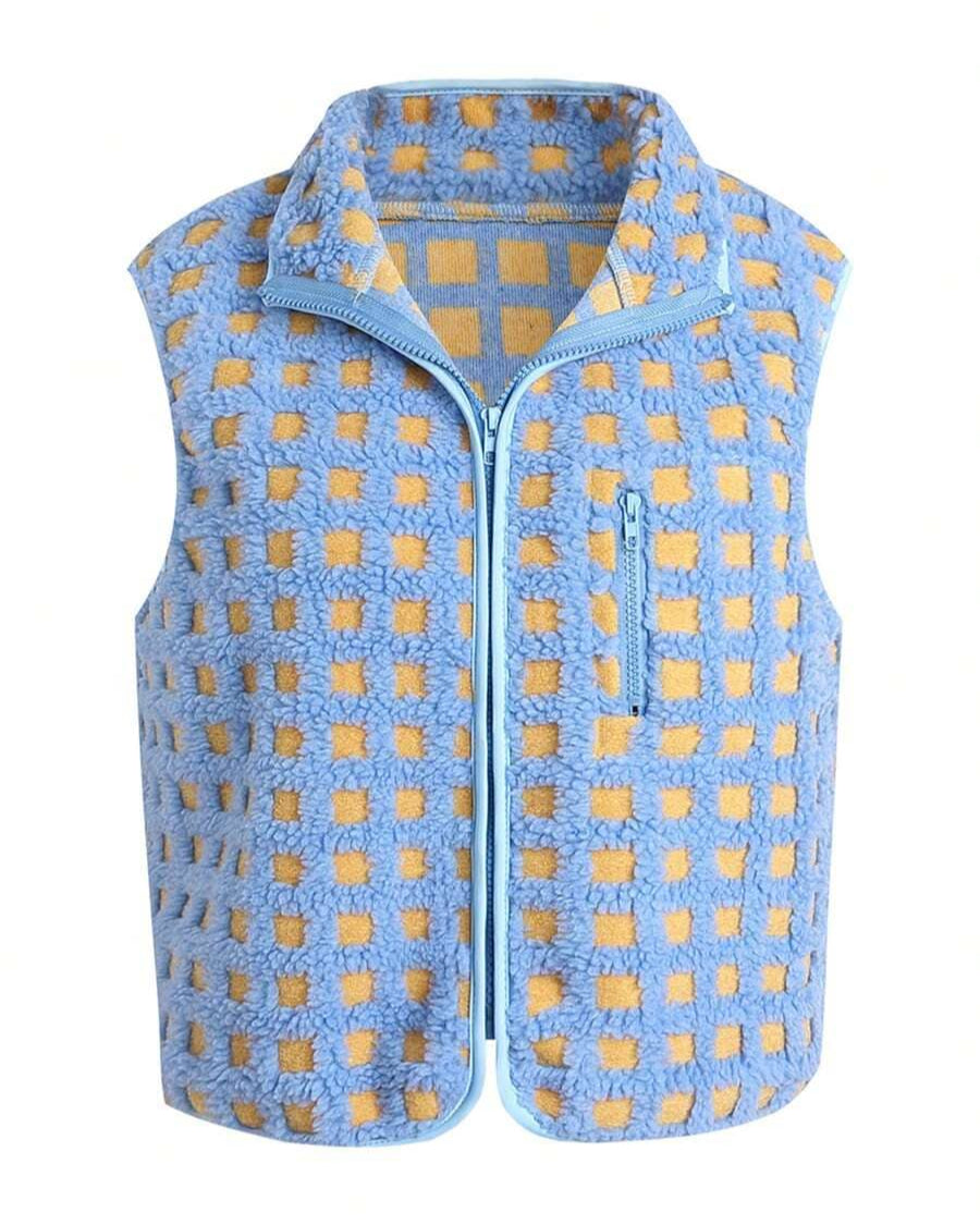 Sasha - Gilet Sherpa à Carreaux Chic & Douillet