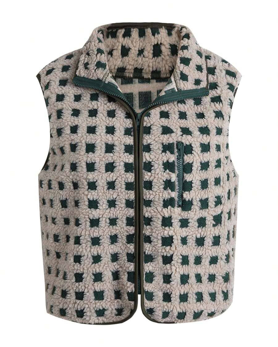Sasha - Gilet Sherpa à Carreaux Chic & Douillet