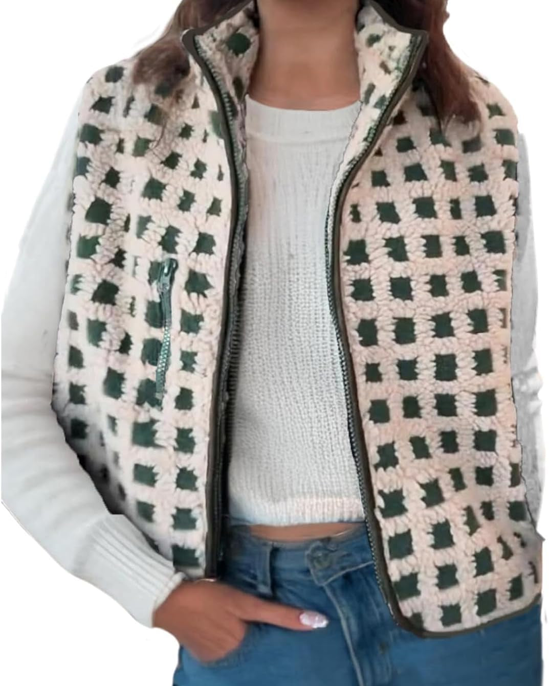 Sasha - Gilet Sherpa à Carreaux Chic & Douillet