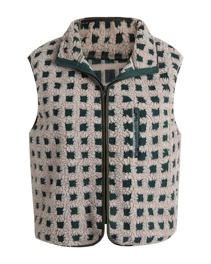 Sasha - Gilet Sherpa à Carreaux Chic & Douillet
