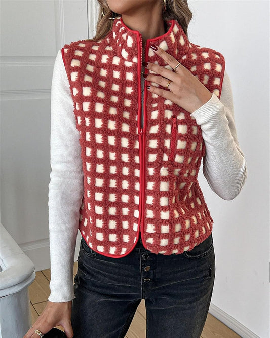 Sasha - Gilet Sherpa à Carreaux Chic & Douillet
